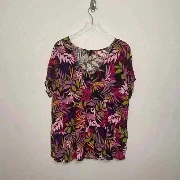 Torrid Tropical Multi Color Tiered Button Front Top Blouse 2 2X 18/20 - Picture 2 of 7